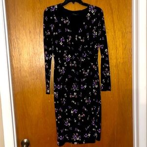 Lauren Ralph Lauren Black and Purple Floral Long Sleeve Dress.